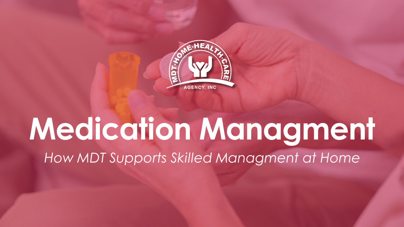 Medication management home health — nurse reviewing prescriptions with patient